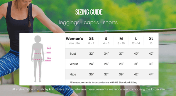 leggings size chart